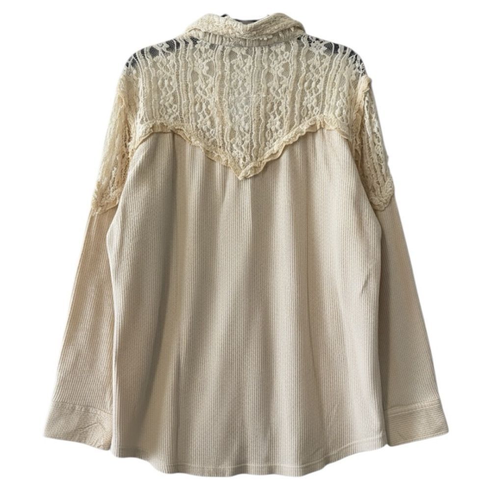 POL Ivory Lace Patchwork Button Up Shacket Size L… - image 7